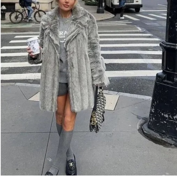 DENNIS BASSO Faux Fur Coat Large Gray - Picture 1 of 12